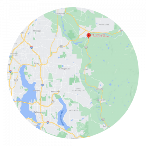 Map showing location of Falling Water Gardens Wedding and Event Venue in Monroe, near Seattle, WA. 
